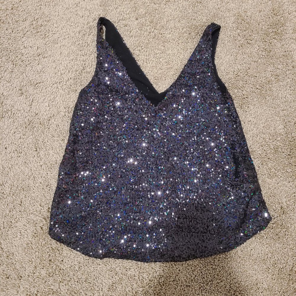 Sequins Double V Top - Black